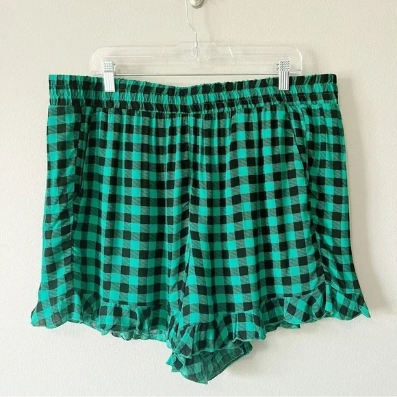 Torrid Women’s Plus Size Gingham 5-Inch Gauze High-Rise Short Ruffle Hem Green 1 - Picture 5 of 12
